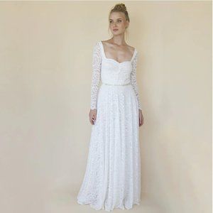 Blushfashion Ivory Sweetheart Lace Wedding Dress with Long Sleeves #1361